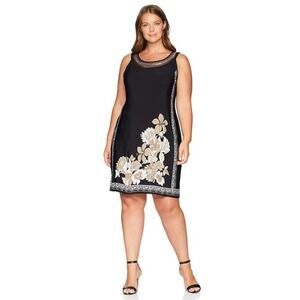 NWT Avenue Black‎ Floral Print Stretch Knit Shift Dress Womens 22/24 (1912)